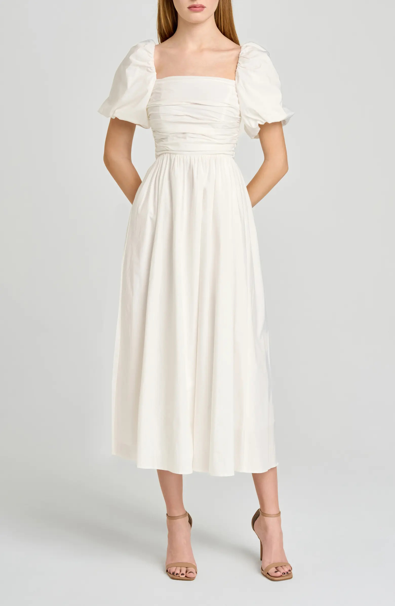 Lucy Ruched Puff Sleeve Midi Dress | Nordstrom