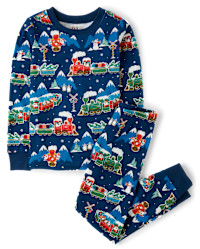 Kids Glow Holiday Train Snug Fit Cotton Pajamas - blue | The Children's Place