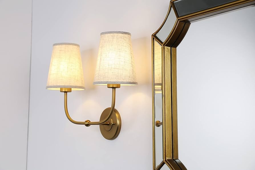 2-Lights Wall Sconces with Funnel Linen Fabric Shades, Antique Double Light Wall Lamps for Bedroo... | Amazon (US)