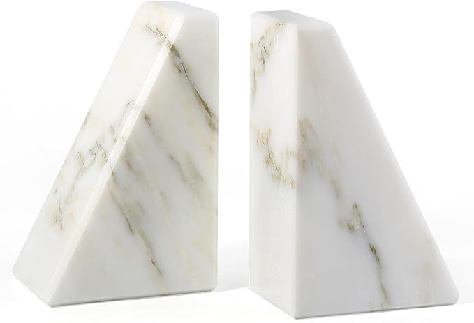 Marble Book Ends White, Heavy Duty Book Ends for Shelves, Decorative Natural Book Stopper，Uniqu... | Amazon (US)