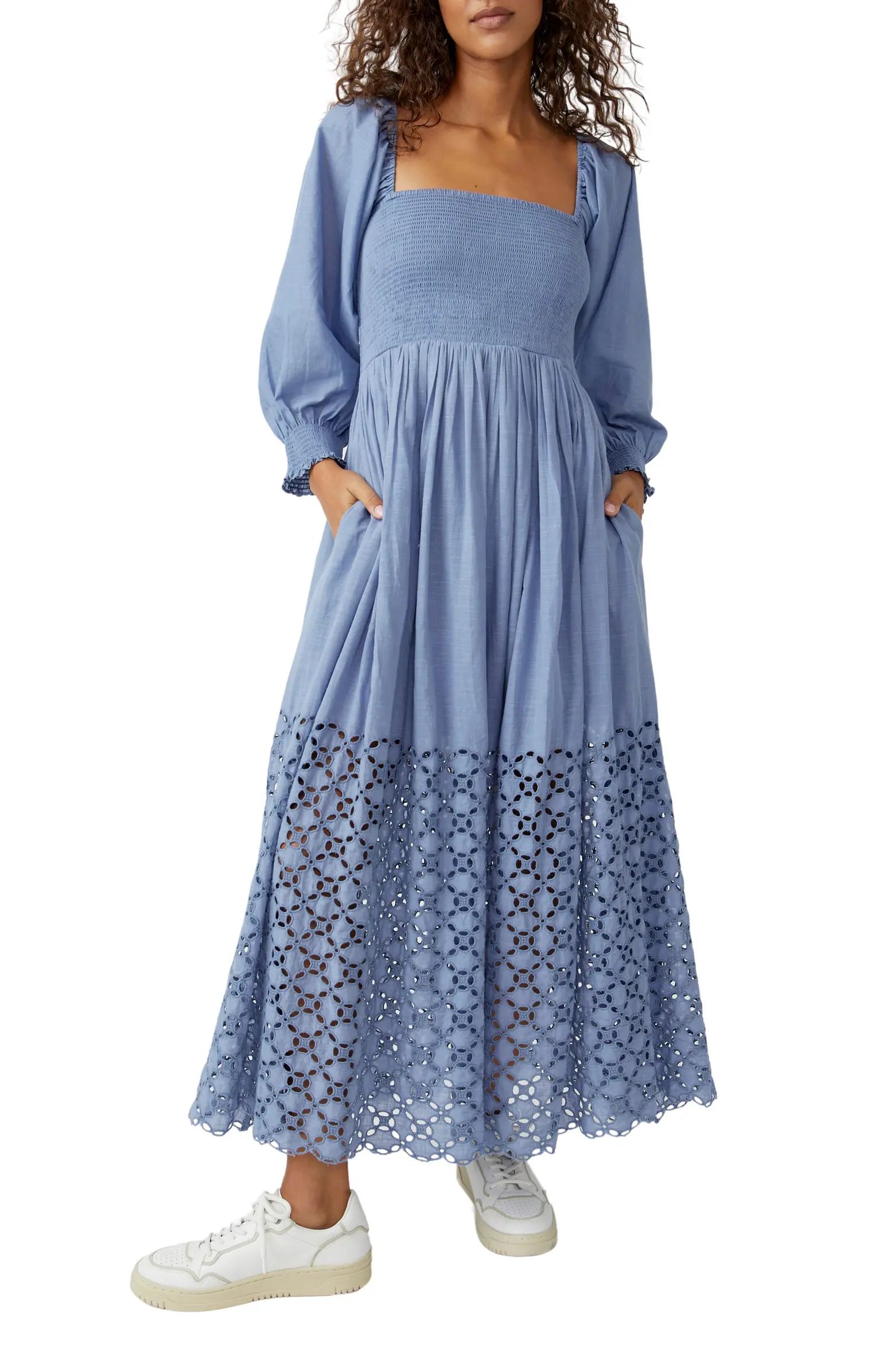 Perfect Storm Smocked Eyelet Long Sleeve Maxi Dress | Nordstrom