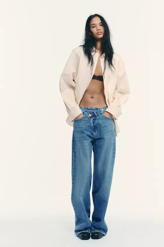 TRF HIGH WAIST CROSSOVER WAIST WIDE LEG JEANS | Zara US