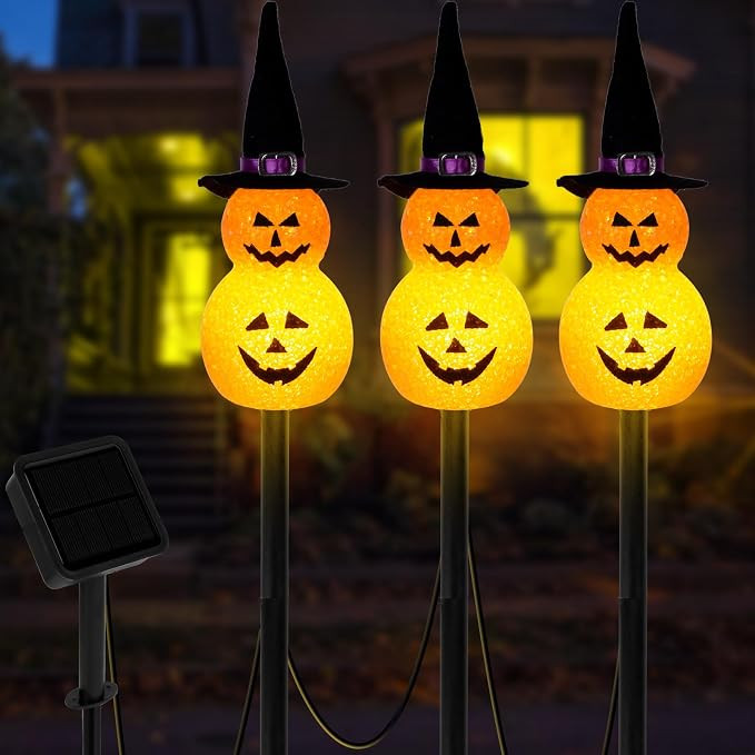 LIGHTSHINE 3PCS Jack-O-Lantern Solar Halloween Decorations, Solar Landscape Pathway Lights，Hall... | Amazon (US)
