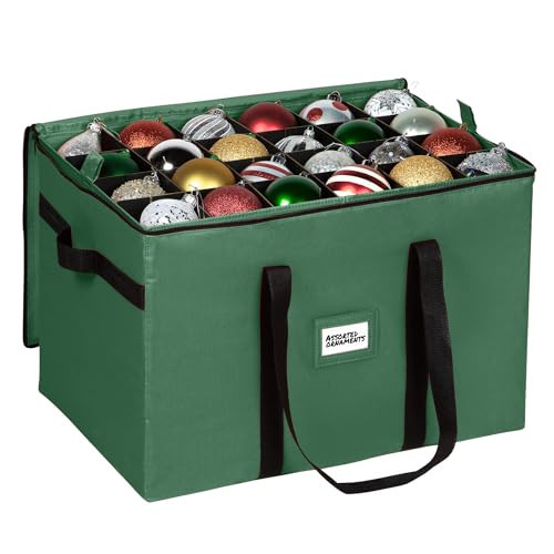 Christmas Ornament Storage Container,Box Stores Up to 96-4 inch ornaments, Adjustable Dividers, Large Organizer Bin to Protect and Store Holiday Décor - Green | Amazon (US)