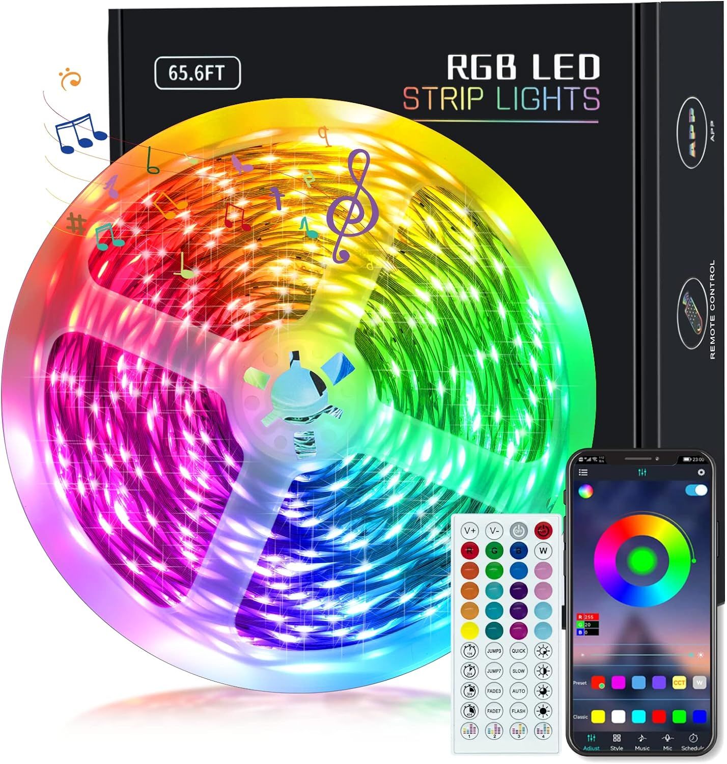 65.6ft LED Lights for Bedroom, Music Sync RGB LED Strip Lights with APP & Remote Control, Luces L... | Amazon (US)