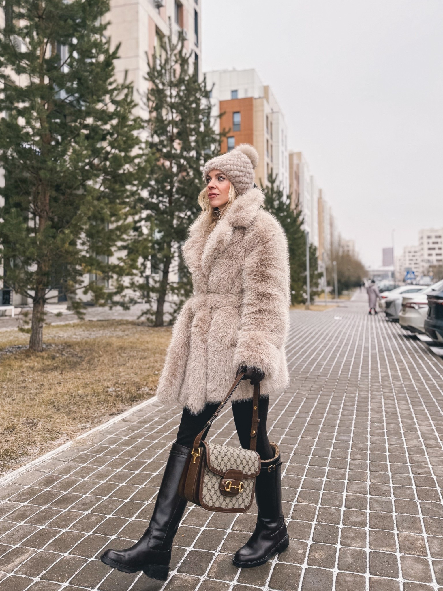 Beige fur coat, Zara chocolate brown leggings, dark brown lug sole winter boots, outdoor winter outfit idea, Gucci bag

#LTKFindsUnder50 #LTKSeasonal #LTKHoliday
