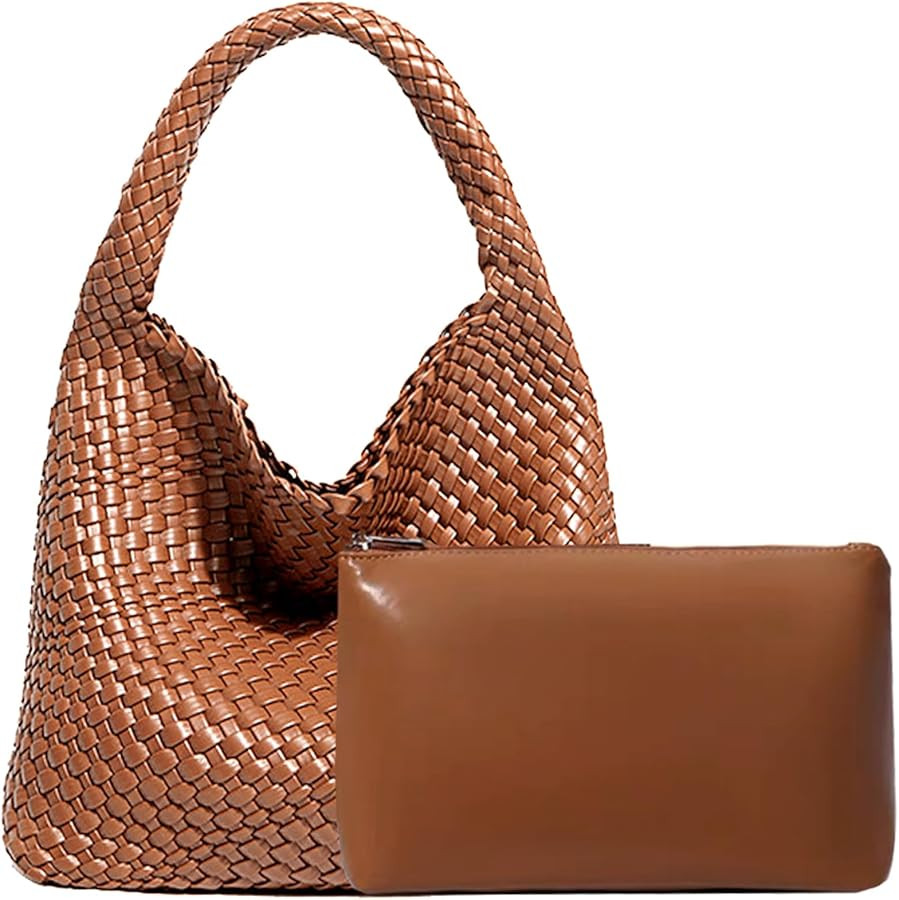 Women Vegan Leather Hand-Woven Tote Handbag Fashion Shoulder Top-handle Bag All-Match Underarm Ba... | Amazon (US)