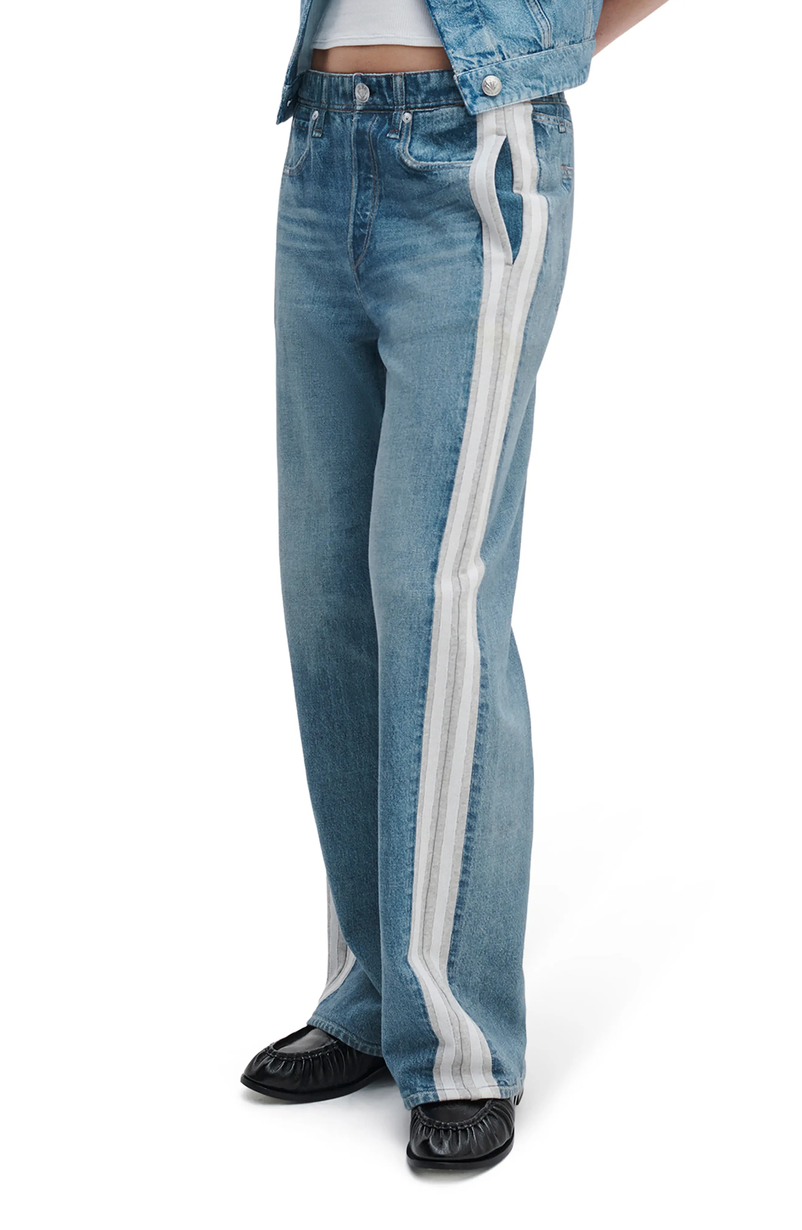 rag & bone rb Miramar Side Stripe Wide Leg Cotton Terry Sweatpant Jeans (Women) | Nordstrom | Nordstrom
