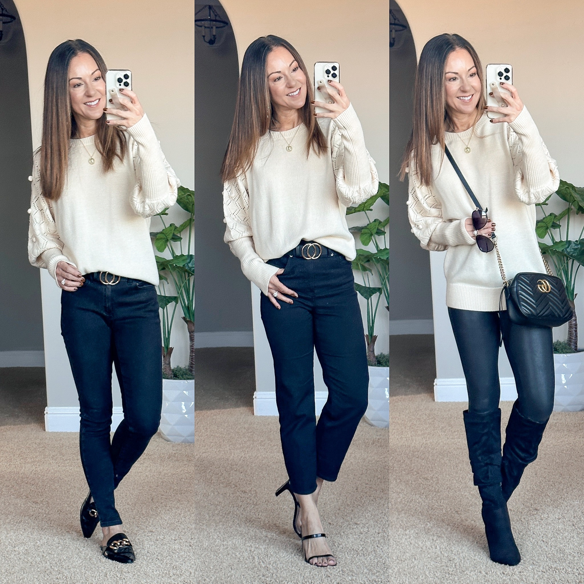 Super cute puff sleeve sweater from Amazon that is perfect for work, church, date night, everyday, teacher style. Comes in 4 colors, wearing a small. Spanx size xs, mid rise skinny jeans in gunmetal 0 short, high-rise cropped black jeans 0 short mules go up a 1/2 size, two strap heels TTS, I linked similar boots & crossbody bag

Fall fashion • fall tops • fall sweaters • fall fashion trends • petite friendly jeans • cropped jeans • workwear • teacher outfits • fall transition • casual office outfit • casual workwear 

#LTKSeasonal #LTKunder50 #LTKstyletip