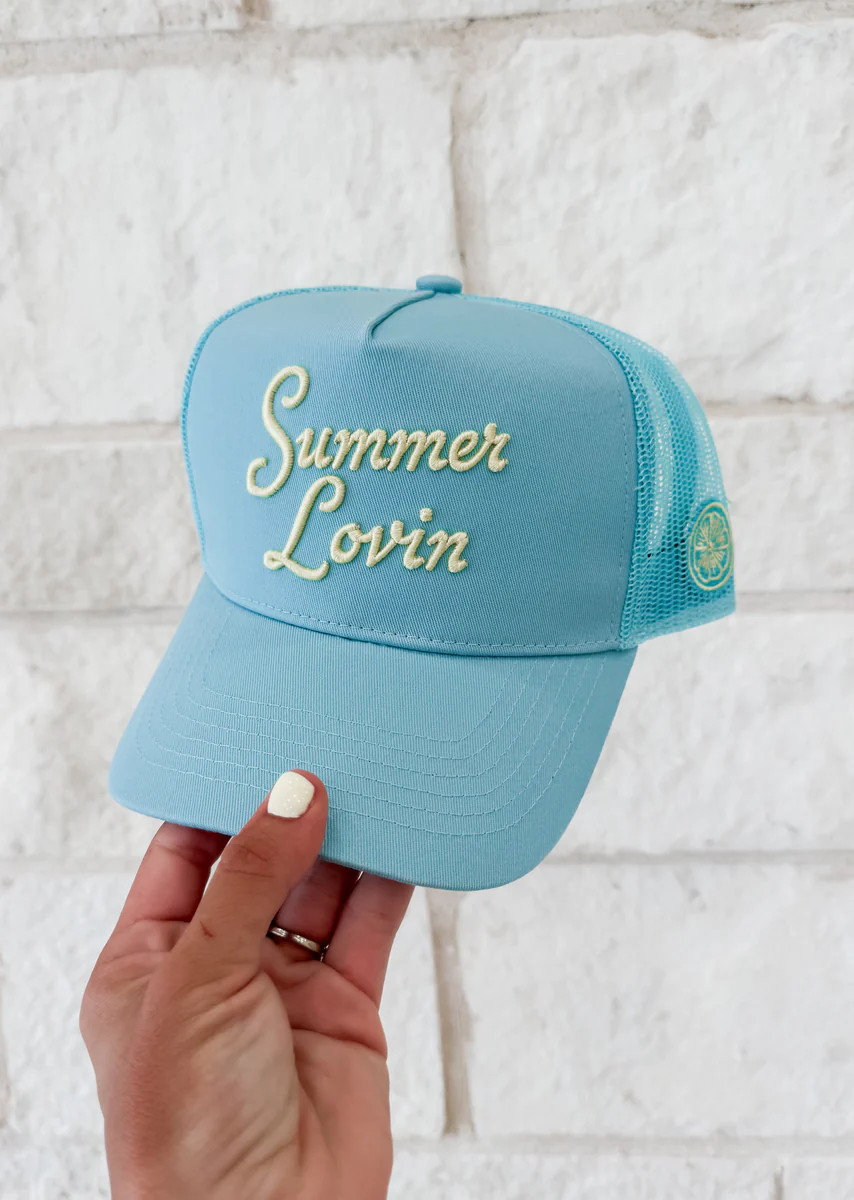 Summer Lovin Baby Blue Canvas Trucker Hat | CK Squared Boutique