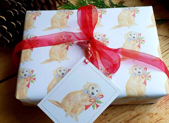 Golden retriever Christmas wrapping paper. Retriever gift wrap. golden retriever gift. golden ret... | Etsy (US)