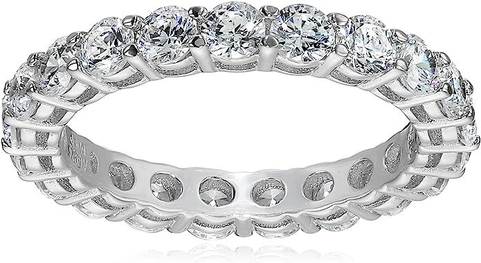 Platinum or Gold Plated Sterling Silver All-Around Band Ring set with Round Swarovski Zirconia | Amazon (US)