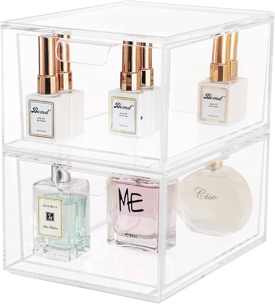 Yieach 2 Pack Stackable Makeup Organizer Storage Drawers 4.5'' Tall Acrylic Cosmetic Display Case... | Amazon (US)