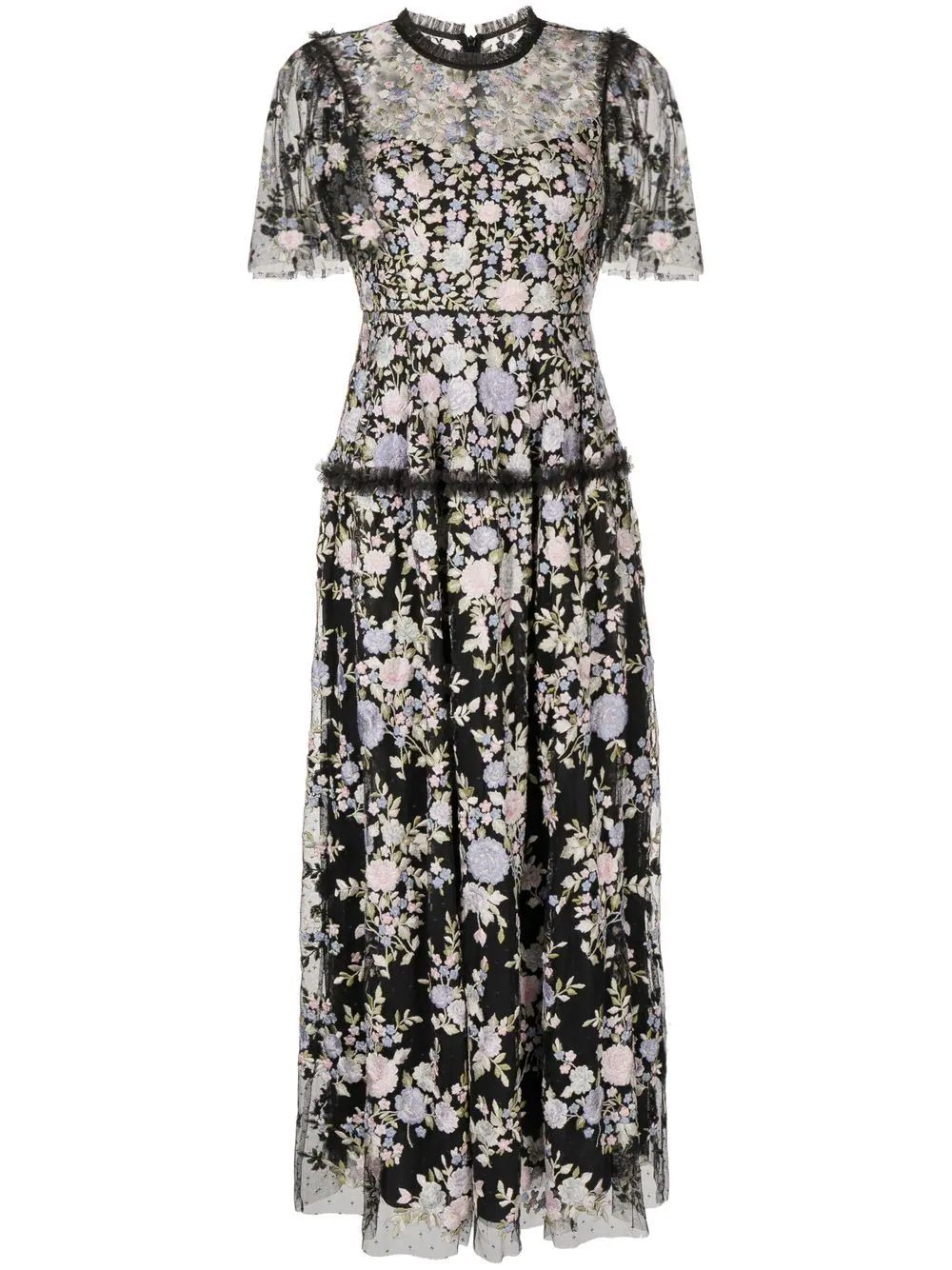 floral-embroidered midi dress | Farfetch Global