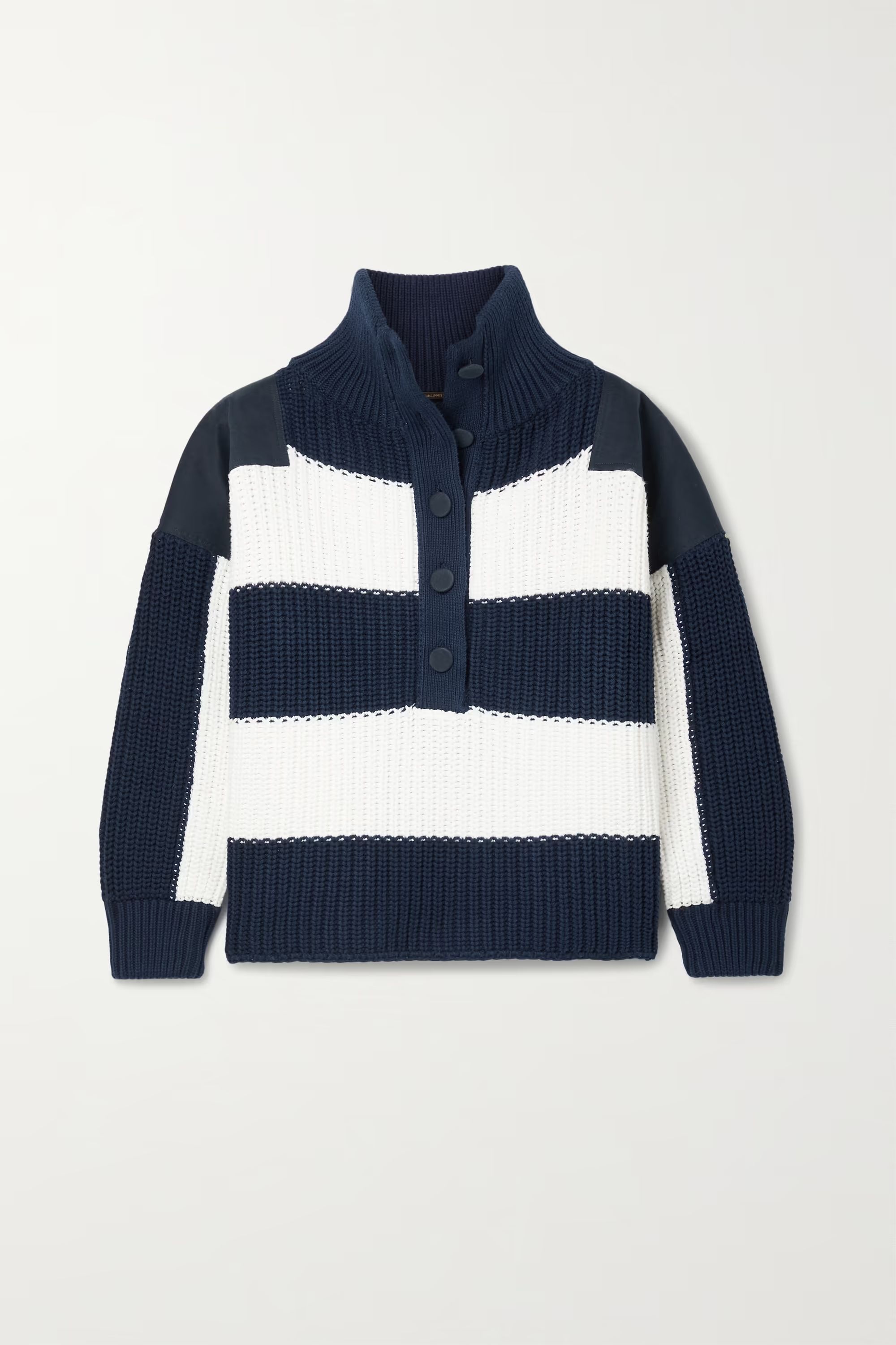 Oversized twill-paneled striped ribbed cotton sweater | NET-A-PORTER (US)