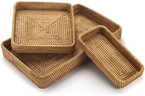 Amazon.com: Rattan Serving Tray, Rectangular Woven Tray, Natural Wicker Decorative Serving Basket... | Amazon (US)