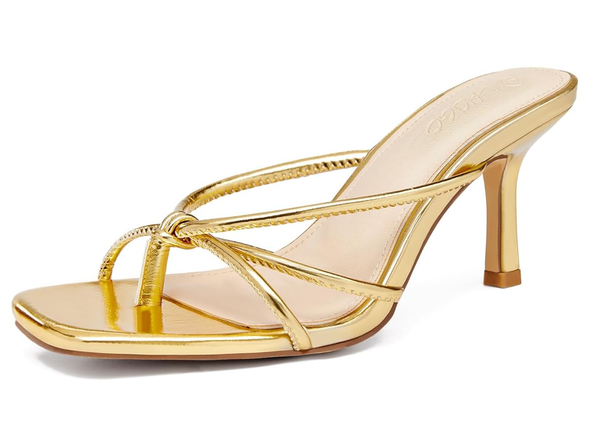 LAICIGO Women’s Square Open Toe Flip Flops Stiletto Heels Strappy Thong Slide on Slingback Mule... | Amazon (US)