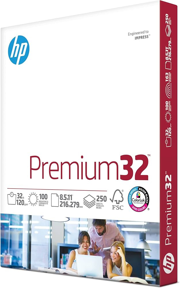 HP Papers | 8.5 x 11 Paper | Premium 32 lb | 1 Ream - 250 Sheets | 100 Bright | Made in USA - FSC... | Amazon (US)