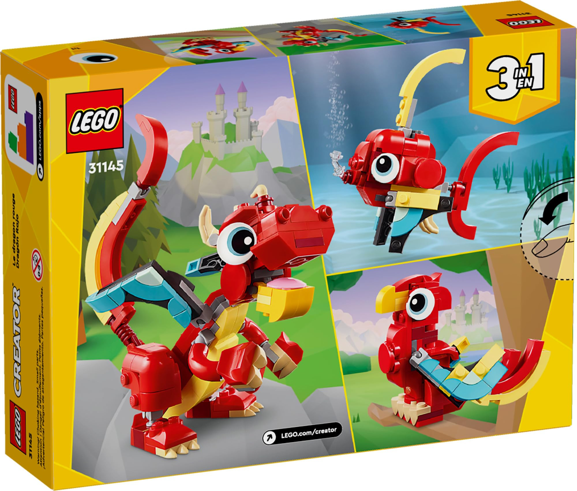 LEGO Creator 3 in 1 Red Dragon Toy, Transforms from Dragon Toy to Fish Toy to Phoenix Toy, Gift I... | Amazon (US)