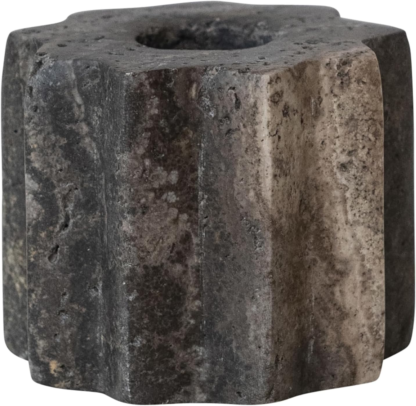 Bloomingville Carved Travertine Taper Holder, Grey | Amazon (US)