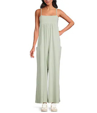 FP Movement Hot Shot Strappy Square Neck Sleeveless Wide Leg Jumpsuit | Dillard's | Dillard's