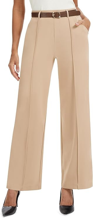 Amazon.com: AVAMO Wide Leg Dress Pants for Women Pull On Stretchy Work Pants with Pockets High El... | Amazon (US)