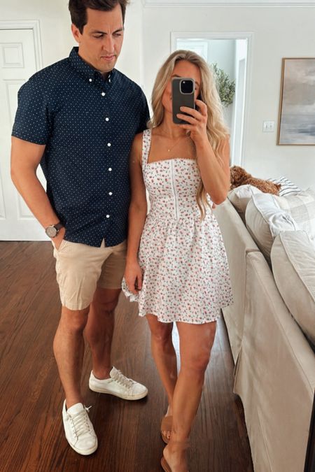 Men’s short sleeve button down 🤌🏼 love the subtle polka dots 
His and hers Memorial Day outfit/ 4th of July outfits 

#LTKSeasonal #LTKFamily #LTKMens