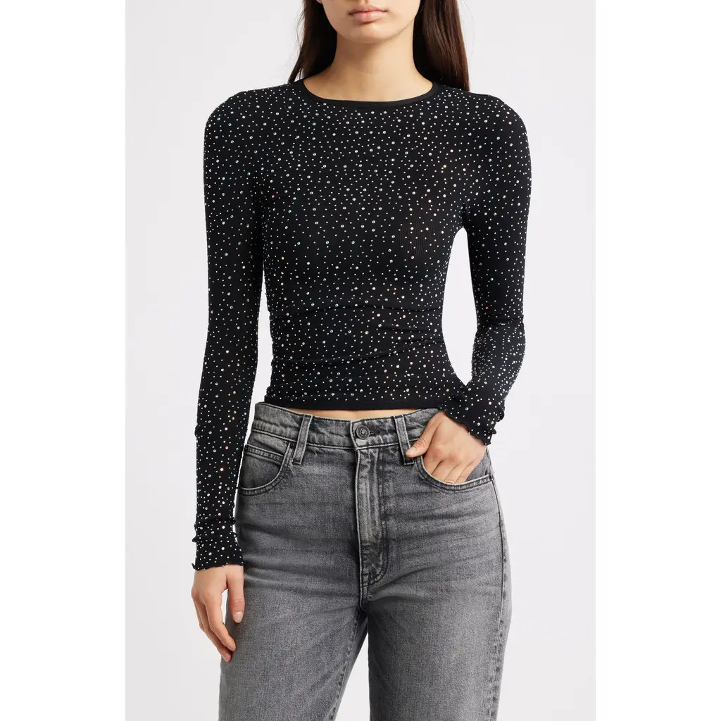 Free People Night Sky Studded Rib Top in Black at Nordstrom, Size X-Small | Nordstrom