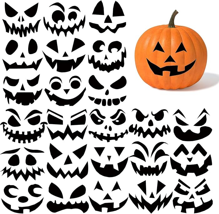 24 Pcs Halloween Pumpkin Face Stickers, Jack-O-Lantern Face Stickers | Amazon (US)