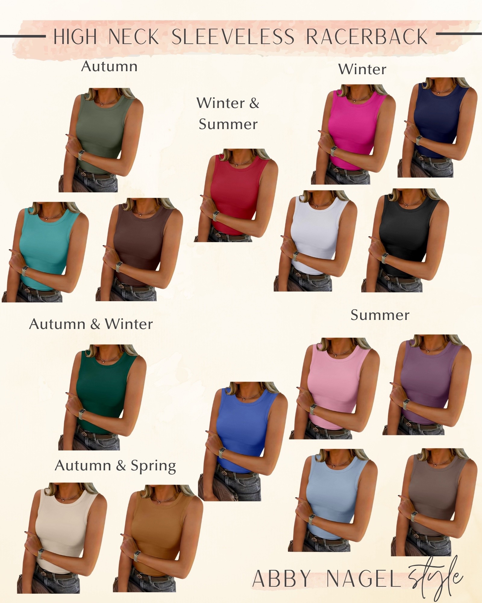 High Neck tank.  Stretch.  Slim
Fit  Only $14.99.  Size XS-XXL