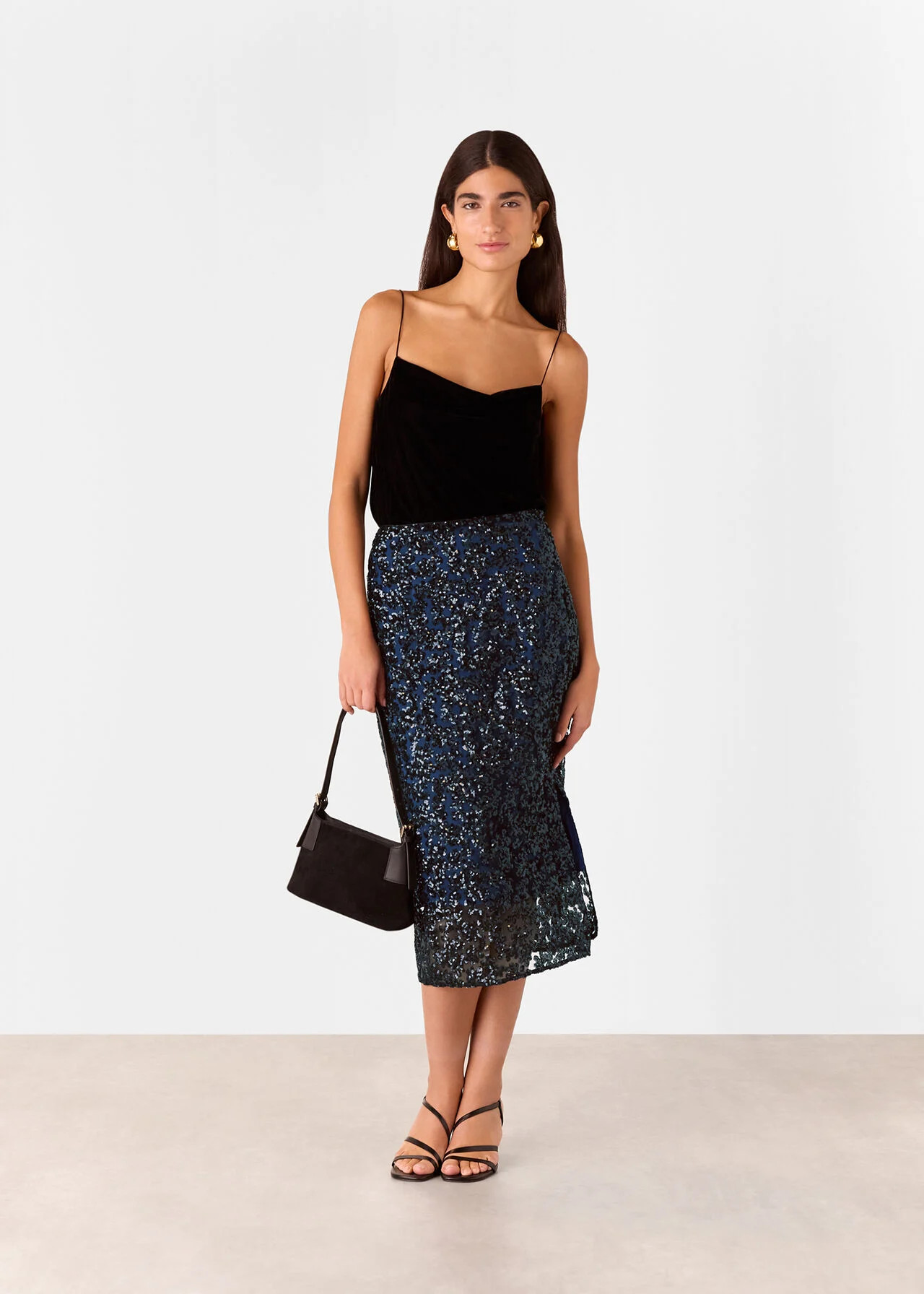 Black/Multi Floral Sequin Midi Skirt | WHISTLES | Whistles UK | | Whistles
