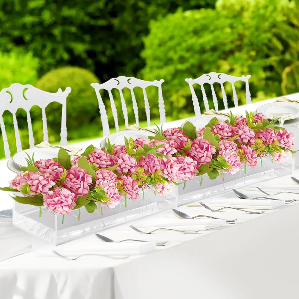 2 Pack Clear Acrylic Flower Vase Rectangular Floral Centerpiece - LED Lights, 12 Inches | Amazon (US)