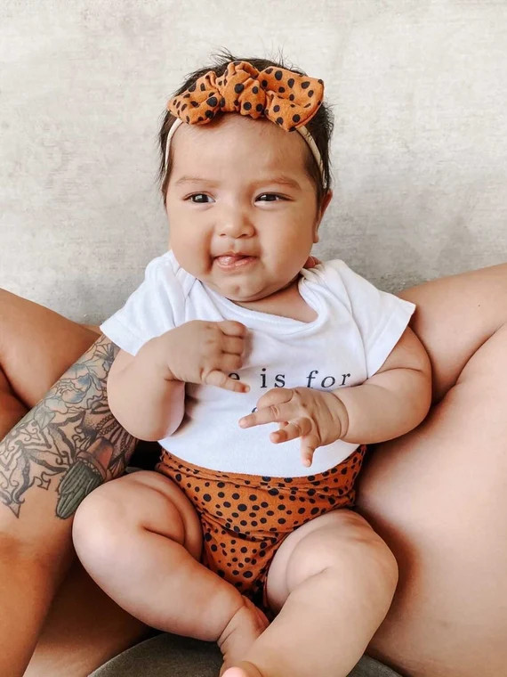 Tan Abstract Micro Dot Bummies and Tiny Knot or Top Knot Headband Set, Baby Girl Clothes, Toddler... | Etsy (US)