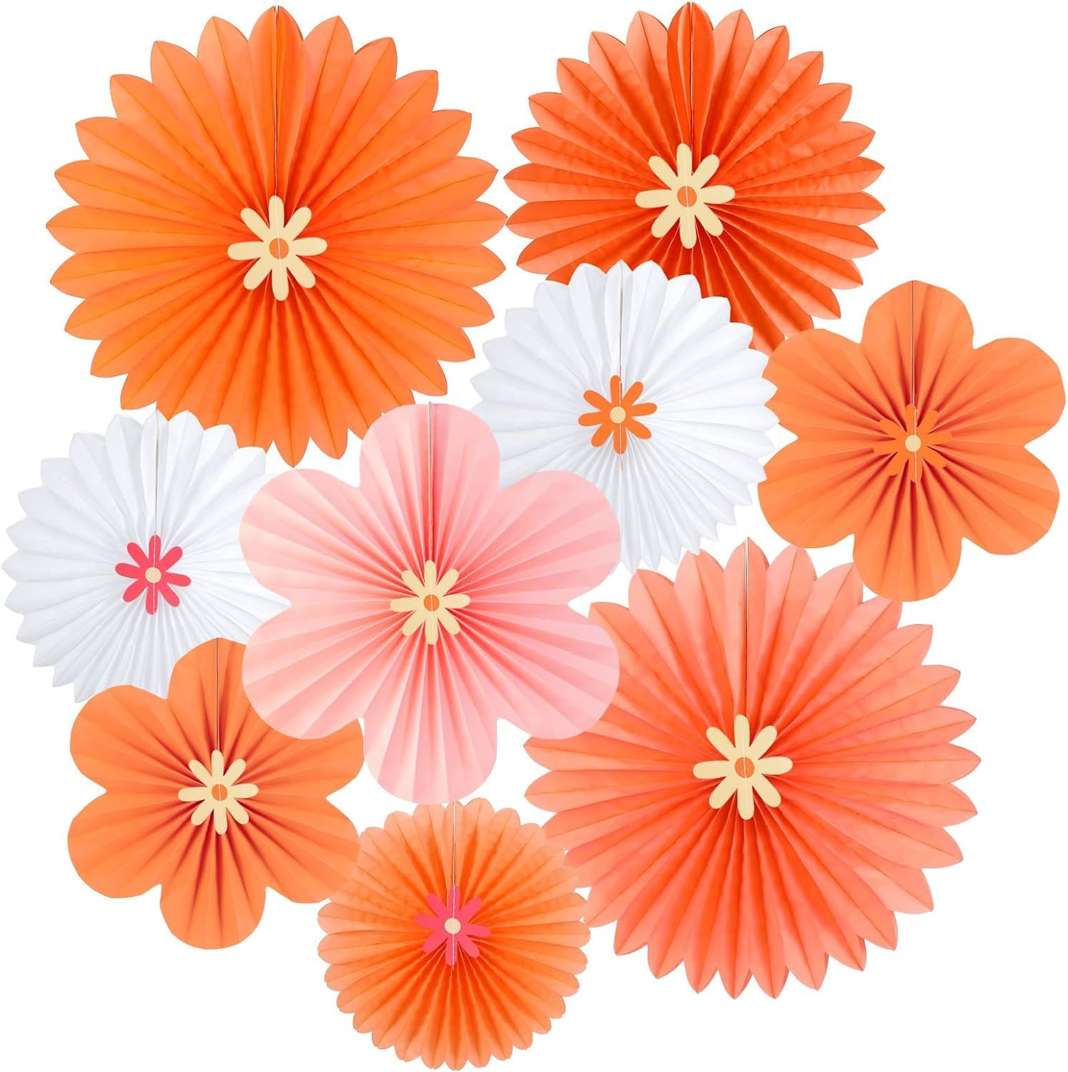SUNBEAUTY Paper Fans Decorations Pink and Orange Party Decorations Flower Party Decorations Class... | Amazon (US)