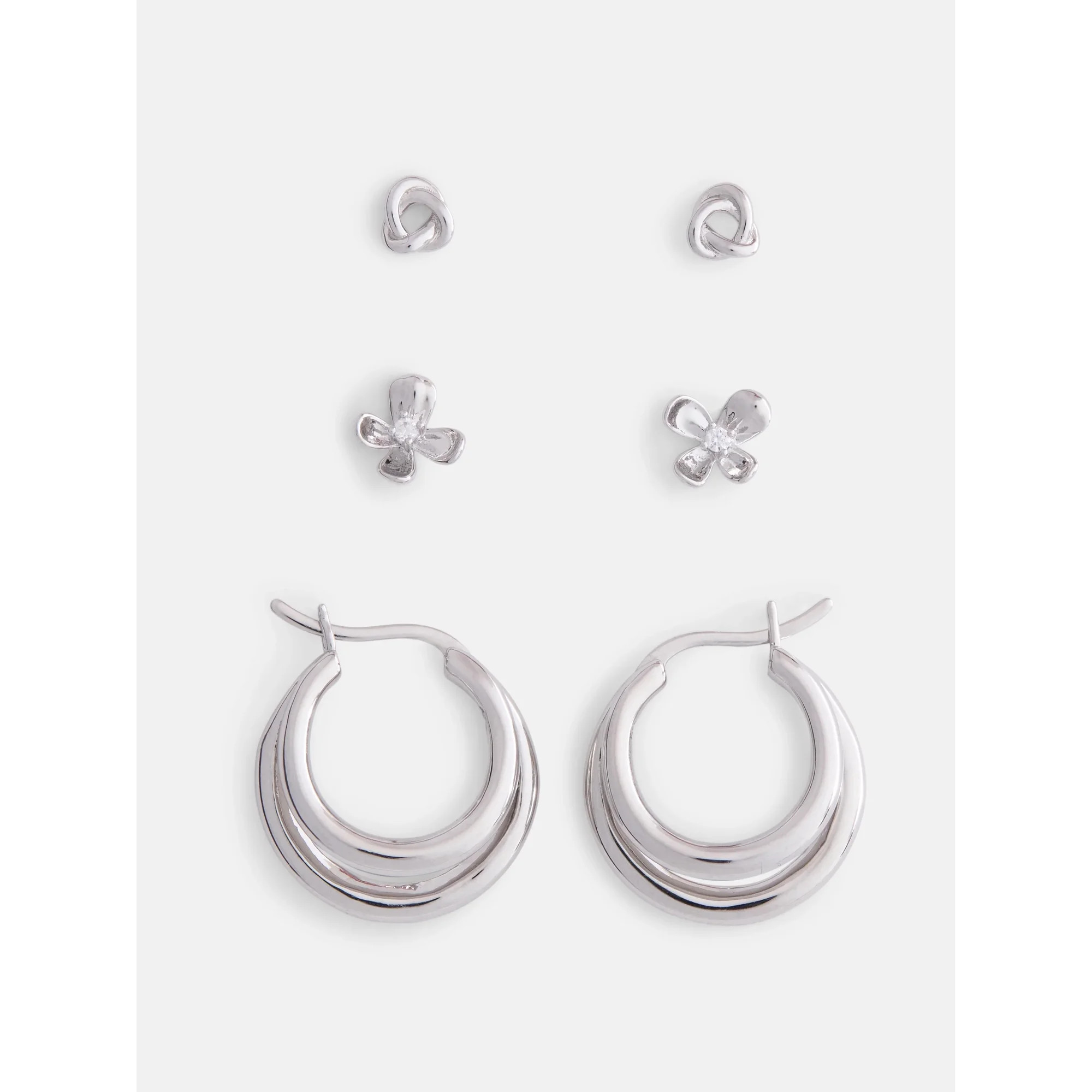 Free Assembly Women's Silver Plated Hoop and Stud Earring Set, 3-Pairs | Walmart (US)