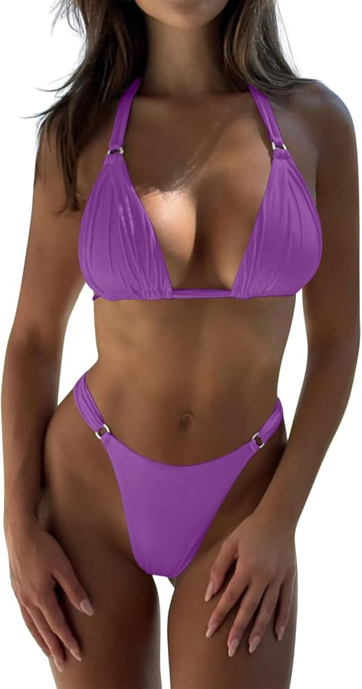 Bikini Sets for Women Halter Two Piece Sexy Thong Cheeky Two Piece Swimsuits Bathing Swimwear | Amazon (US)