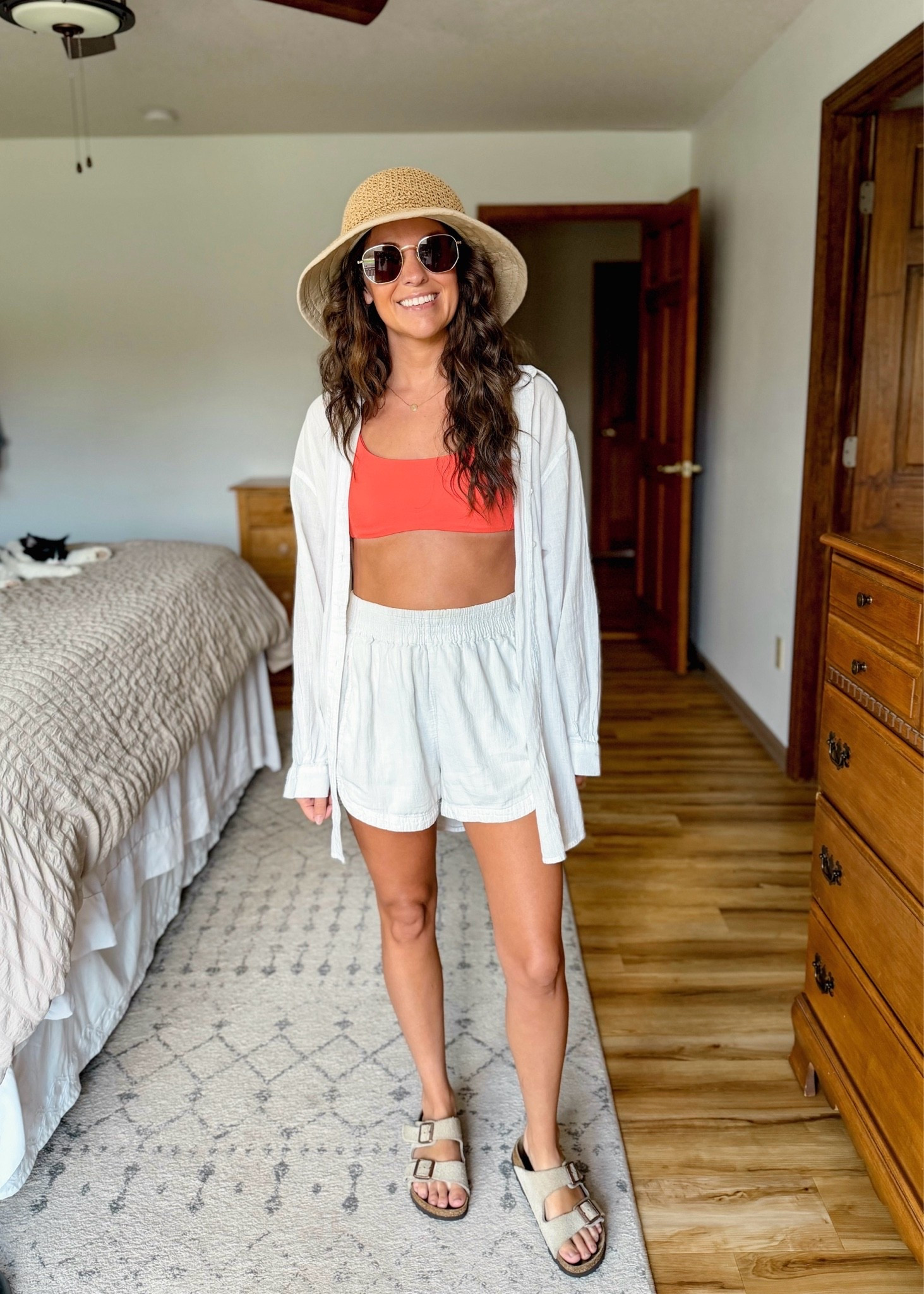 xs in my bikini bottoms, xs in my bikini top and size 36 in my sandals. My white linen button up and shorts are older so I linked similar.

#LTKSwim #LTKPetite #LTKootd