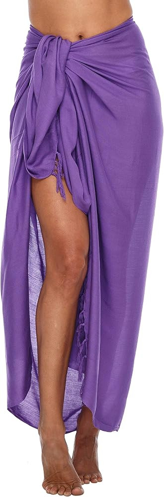 SHU-SHI Women's Sarong Swimsuit Coverup Long Pareo Beach Wrap with Coconut Clip | Amazon (US)