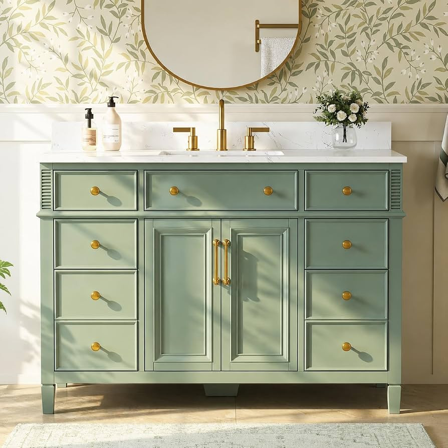 48" Bathroom Vanity with Sink, Fully Assembled, Sea Green | Amazon (US)