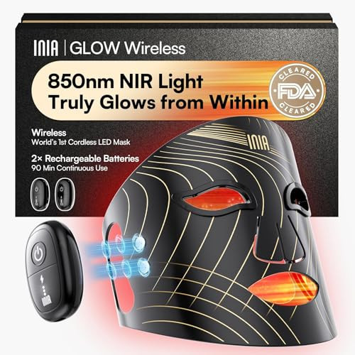 INIA Red Light Therapy Mask for Face, Glow Wireless LED Face Mask Light Therapy with Near-Infrared Red Light (NIR), Rechargeable and Ergonomic Design for Home & Travel | Amazon (US)