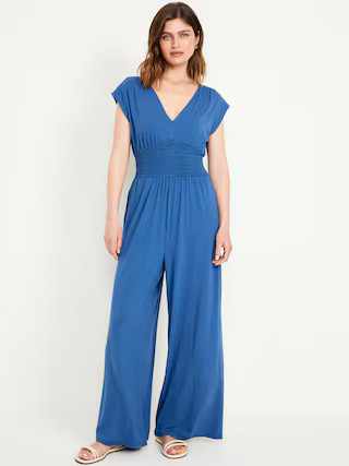 Waist-Defined Shirred Jumpsuit | Old Navy (US)
