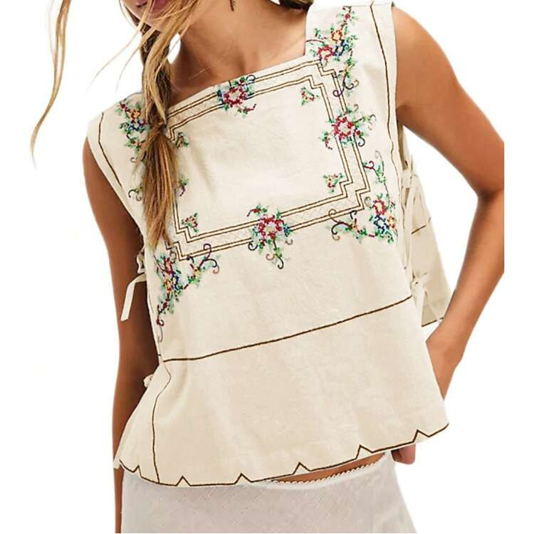 Women Y2K Tie Side Tank Tops Sleeveless Embroidery Floral Printed Cropped Tops Loose Summer Going Out Vest Summer Streetwear | SHEIN