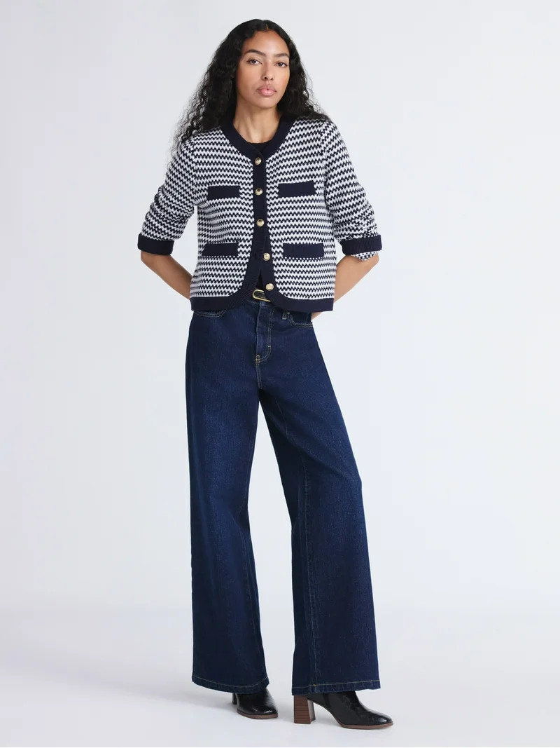 Free Assembly Women's and Women's Plus Textured Cardigan Sweater with Welt Pockets, Lightweight, ... | Walmart (US)