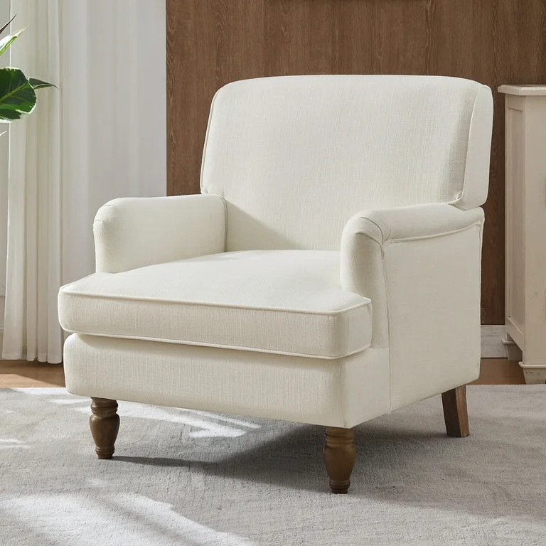 Vintage Upholstered Linen Fabric Armchair with Antique Solid Wood Legs, Accent Chair Single Sofa ... | Walmart (US)
