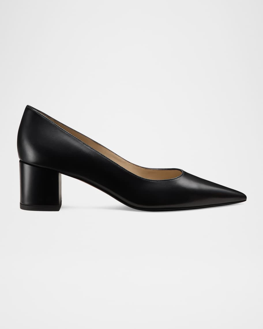 Stuart Leather Block-Heel Pumps | Neiman Marcus