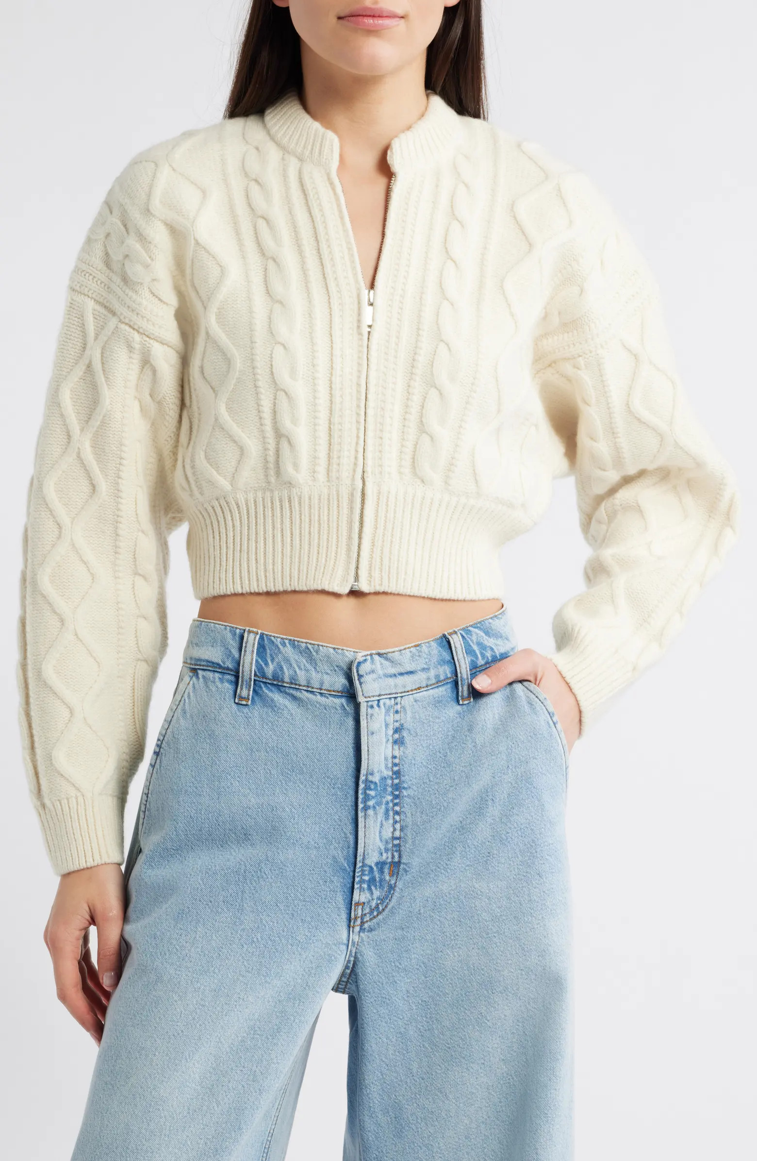 FRAME Cable Stitch Crop Wool Cardigan | Nordstromrack | Nordstrom Rack