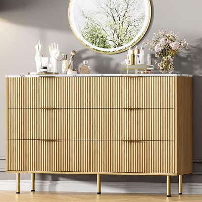 COZONY 6-Drawer Dresser with Fluted Design, Modern Wood Storage Cabinet, Wide Drawer Chest for Bedroom Living Room Entryway,Grey | Target