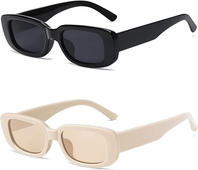 Tskestvy 2 Pack Square Rectangle Sunglasses for Women Men Y2K Retro Trendy Vintage Glasses 90S Cu... | Amazon (US)