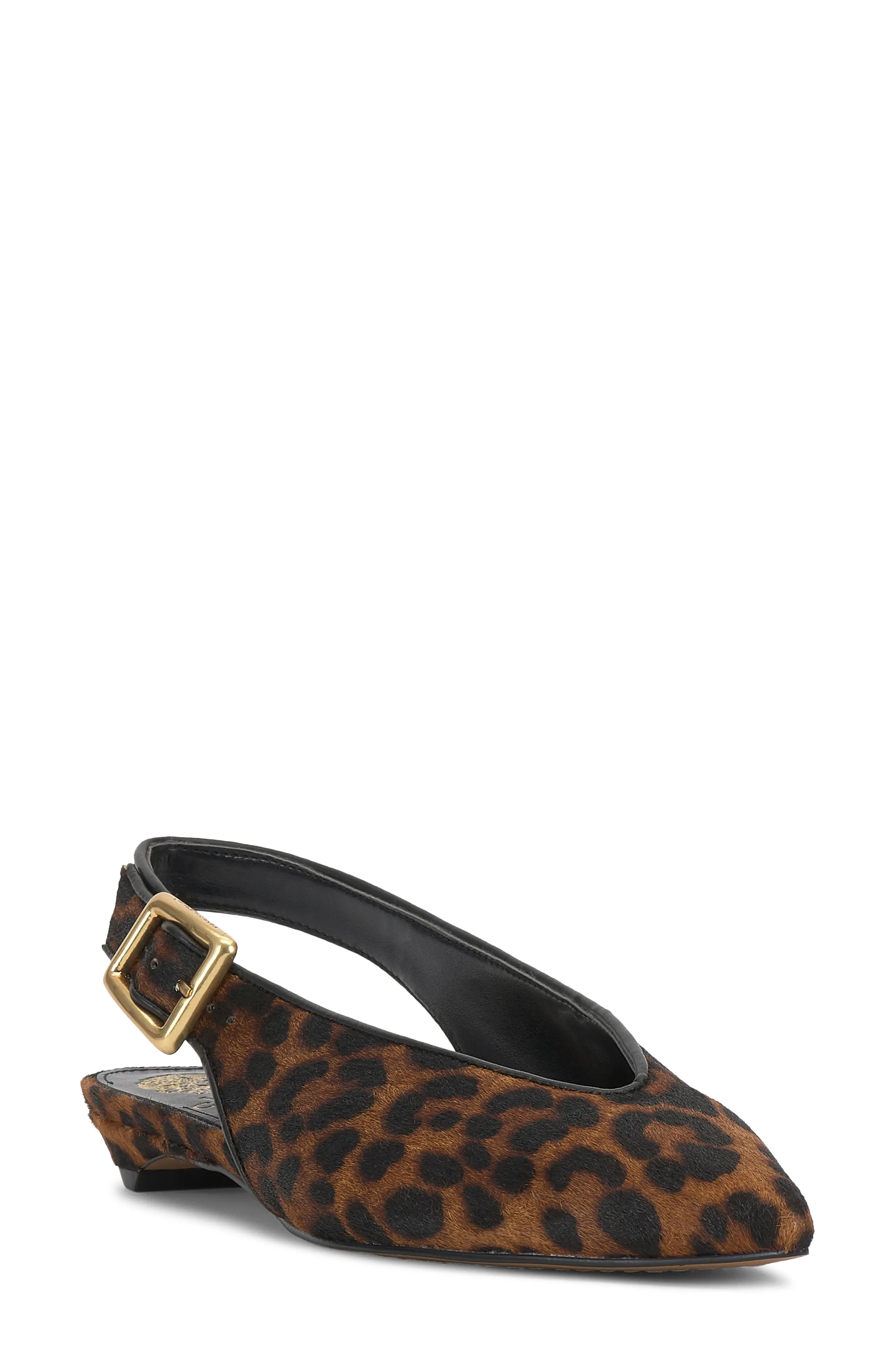 Vince Camuto Valther Genuine Calf Hair Pointed Toe Flat in Camel/Black at Nordstrom Rack, Size 6 | Nordstrom Rack