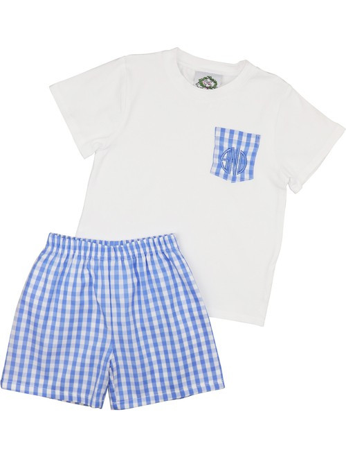 Blue Check Pocket Short Set | Cecil and Lou